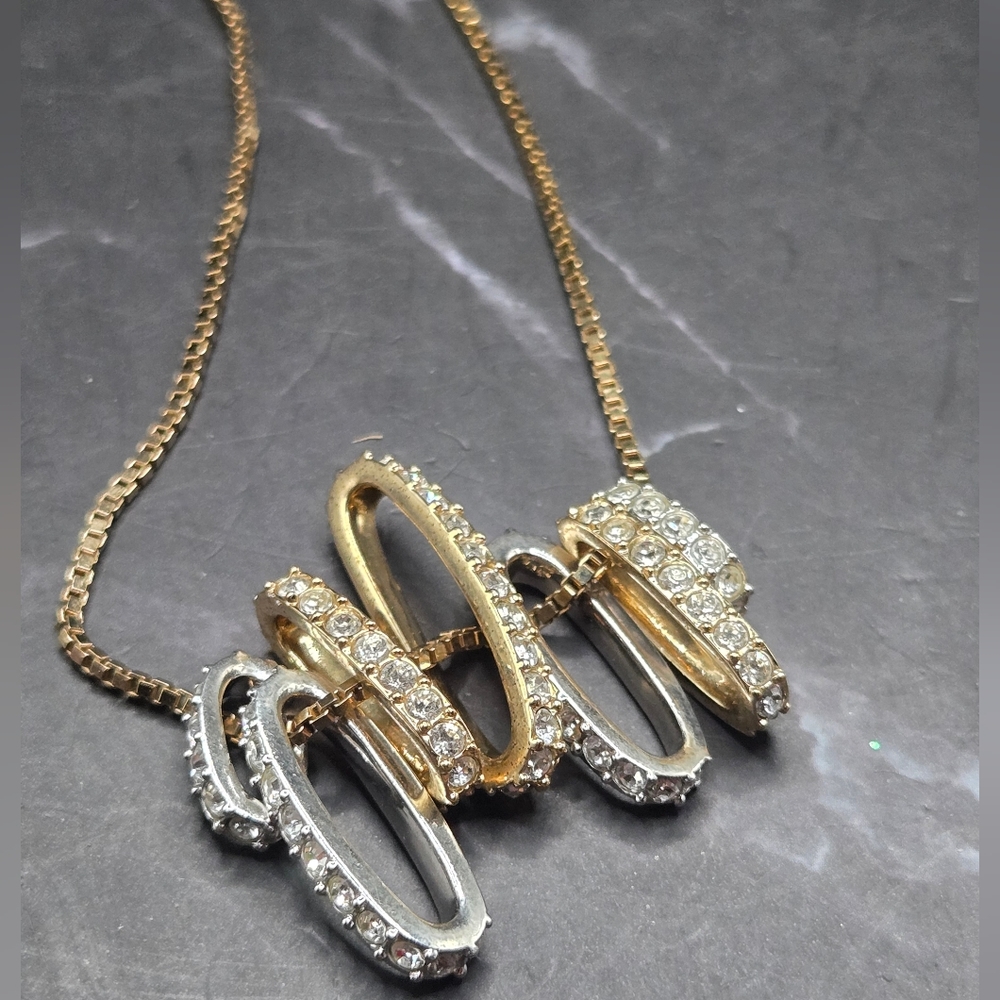 Pre-Loved Swarovski "Dance" Sliding Two Tone Crystal Pendant Box Chain Necklace - Picture 4 of 7